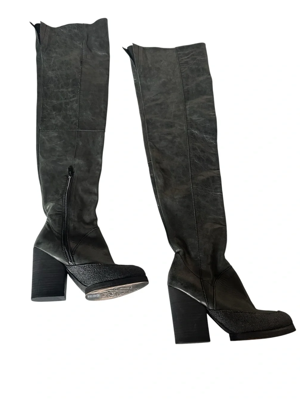 Free People Bright Lights Patchwork Leather Suede Over Knee Boots 38